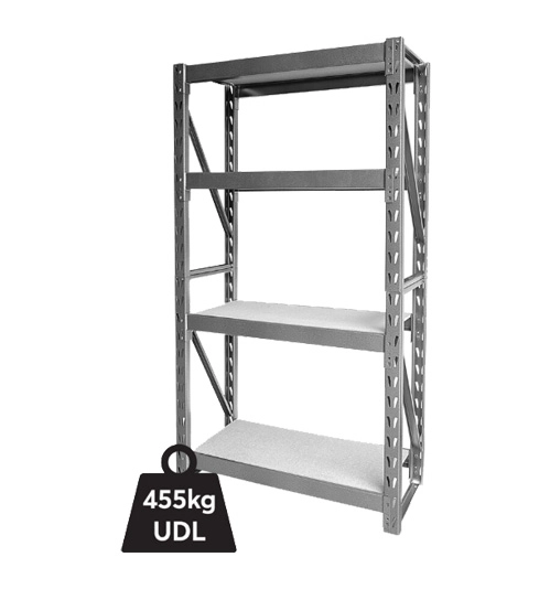 Standard Duty Shelving, 4 Shelves, 455kg Shelf Capacity, 1830mm x 1040mm x 430mm, Grey 1