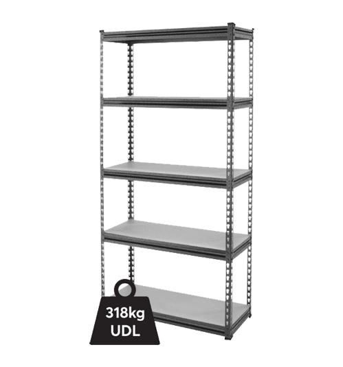 Standard Duty Shelving, 5 Shelves, 380kg Shelf Capacity, 1830mm x 915mm x 460mm, Grey 1