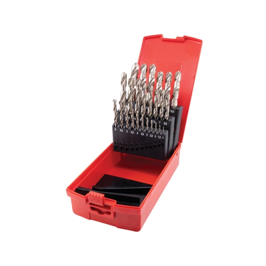 Jobber Drill Set, 1 to 13mm x 0.5mm, Standard Length, Metric, High Speed Steel, Bright, Set of 25 1