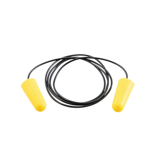 Corded PU Earplugs, Yellow, 34db, Box of 200 Pairs, EN 352-2 1